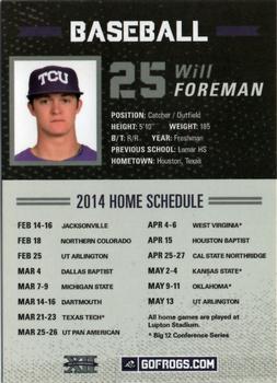 2014 TCU Horned Frogs Schedule Cards #NNO Will Foreman Back