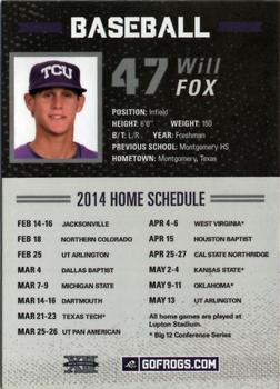 2014 TCU Horned Frogs Schedule Cards #NNO Will Fox Back
