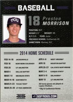 2014 TCU Horned Frogs Schedule Cards #NNO Preston Morrison Back