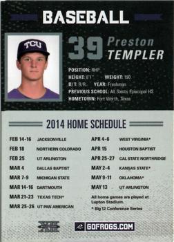2014 TCU Horned Frogs Schedule Cards #NNO Preston Templer Back