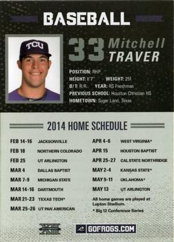2014 TCU Horned Frogs Schedule Cards #NNO Mitchell Traver Back