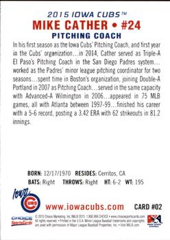 2015 Choice Iowa Cubs #02 Mike Cather Back