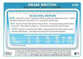 2011 Bowman - Chrome Prospect Autographs #BCP94 Drake Britton Back