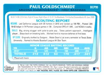 2011 Bowman - Chrome Prospect Autographs #BCP99 Paul Goldschmidt Back