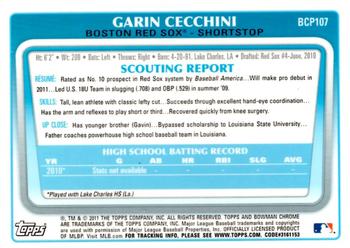 2011 Bowman - Chrome Prospect Autographs #BCP107 Garin Cecchini Back