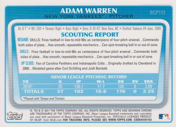 2011 Bowman - Chrome Prospect Autographs #BCP111 Adam Warren Back