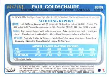 2011 Bowman - Chrome Prospect Autographs Blue Refractors #BCP99 Paul Goldschmidt Back