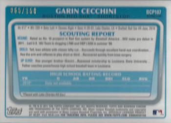 2011 Bowman - Chrome Prospect Autographs Blue Refractors #BCP107 Garin Cecchini Back