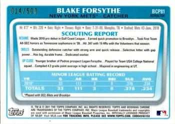 2011 Bowman - Chrome Prospect Autographs Refractors #BCP81 Blake Forsythe Back