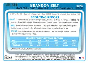 2011 Bowman - Chrome Prospect Autographs Refractors #BCP93 Brandon Belt Back