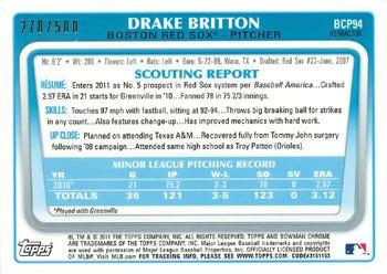 2011 Bowman - Chrome Prospect Autographs Refractors #BCP94 Drake Britton Back