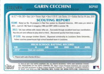 2011 Bowman - Chrome Prospect Autographs Refractors #BCP107 Garin Cecchini Back