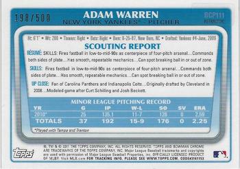 2011 Bowman - Chrome Prospect Autographs Refractors #BCP111 Adam Warren Back