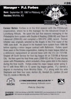 2009 Choice Lynchburg Hillcats #28 P.J. Forbes Back