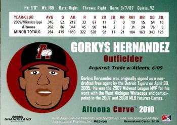 2010 Grandstand Altoona Curve #NNO Gorkys Hernandez Back