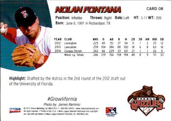 2015 Choice Fresno Grizzlies #08 Nolan Fontana Back
