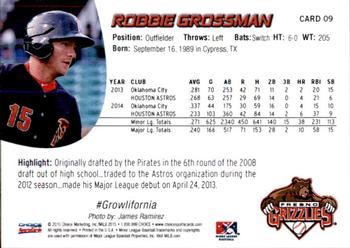 2015 Choice Fresno Grizzlies #09 Robbie Grossman Back