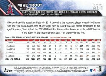 2016 Topps American League Standouts #AL-1 Mike Trout Back