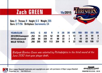 2015 Grandstand Clearwater Threshers #NNO Zach Green Back