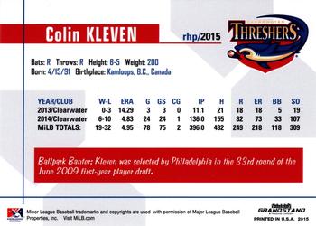 2015 Grandstand Clearwater Threshers #NNO Colin Kleven Back