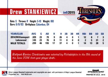 2015 Grandstand Clearwater Threshers #NNO Drew Stankiewicz Back