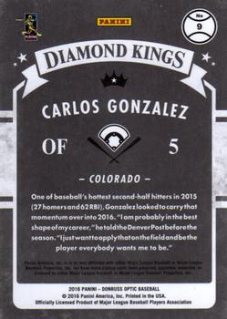 2016 Donruss Optic #9 Carlos Gonzalez Back