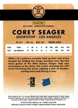 2016 Donruss Optic #32 Corey Seager Back