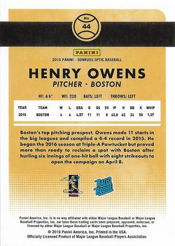 2016 Donruss Optic #44 Henry Owens Back