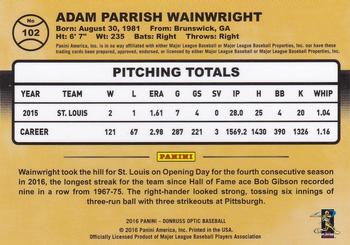 2016 Donruss Optic #102 Adam Wainwright Back