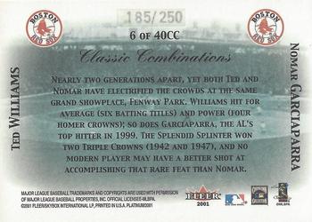 2001 Fleer Platinum - Classic Combinations #6 CC Ted Williams / Nomar Garciaparra  Back