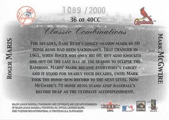 2001 Fleer Platinum - Classic Combinations #36 CC Roger Maris / Mark McGwire  Back