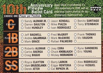 1998 Upper Deck #NNO 10th Anniversary Preview Ballot Card Front