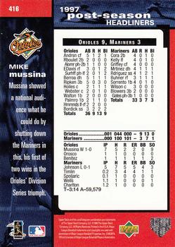 1998 Upper Deck #416 Mike Mussina Back
