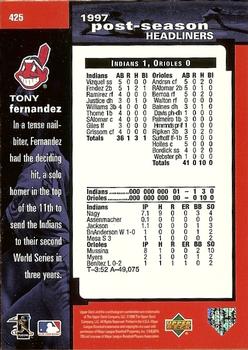 1998 Upper Deck #425 Tony Fernandez Back