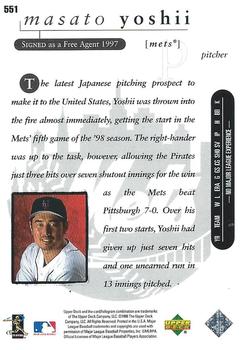 1998 Upper Deck #551 Masato Yoshii Back