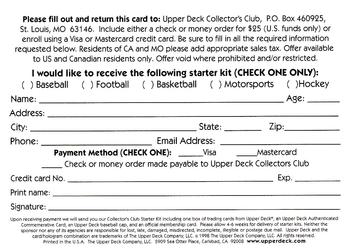1998 Upper Deck #NNO Collectors Club Membership Offer Back