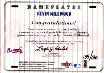2001 Fleer Platinum - Nameplates #NNO Kevin Millwood Back