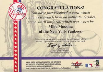 2001 Fleer Platinum - National Patch Time #NNO Mike Mussina Back