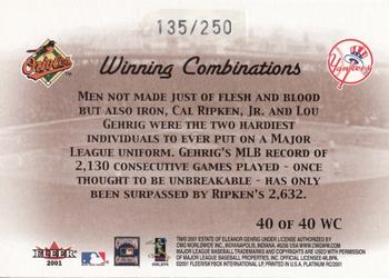 2001 Fleer Platinum - Winning Combinations #40 WC Cal Ripken, Jr. / Lou Gehrig Back