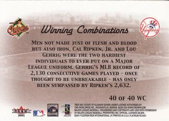 2001 Fleer Platinum - Winning Combinations Blue #40 WC Cal Ripken, Jr. / Lou Gehrig Back