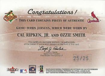 2001 Fleer Platinum - Winning Combinations Memorabilia #NNO Cal Ripken, Jr. / Ozzie Smith Back