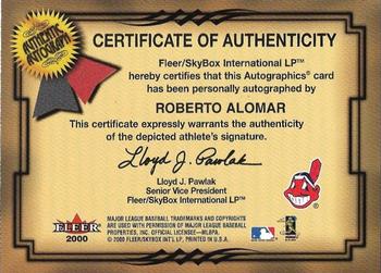 2001 Fleer Premium - Autographics #NNO Roberto Alomar Back