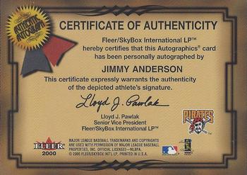 2001 Fleer Premium - Autographics #NNO Jimmy Anderson Back