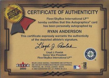 2001 Fleer Premium - Autographics #NNO Ryan Anderson Back