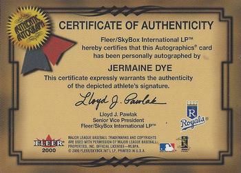 2001 Fleer Premium - Autographics #NNO Jermaine Dye Back