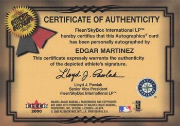 2001 Fleer Premium - Autographics #NNO Edgar Martinez Back