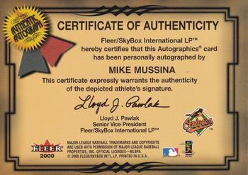 2001 Fleer Premium - Autographics #NNO Mike Mussina Back