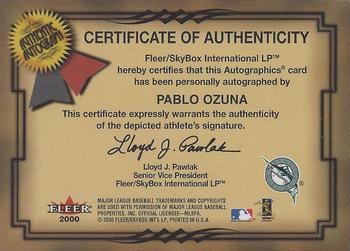 2001 Fleer Premium - Autographics #NNO Pablo Ozuna Back