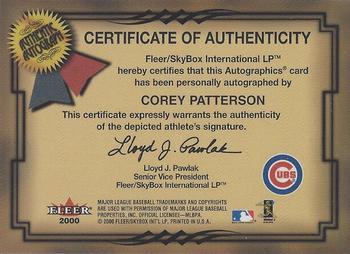 2001 Fleer Premium - Autographics #NNO Corey Patterson Back