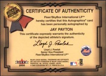 2001 Fleer Premium - Autographics #NNO Jay Payton Back